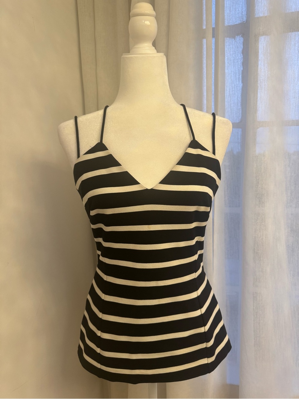 Bailey 44 Black and White Striped V-Neck Fitted Top